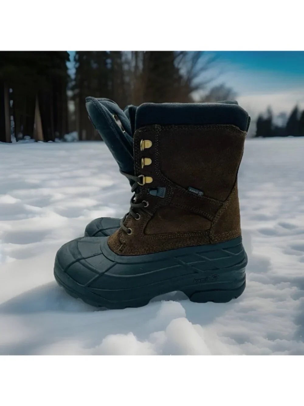 Kamik Mens 8 Brown Leather Nation Plus Winter Snow Boots Waterproof Insulated